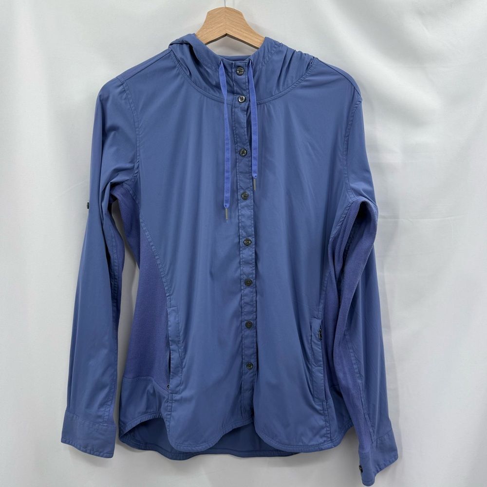Marmot Lightweight Hooded Button Up Jacket W/ Ribbed Panels | Periwinkle | Large